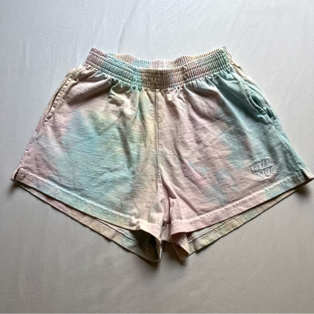 LIVIN COOL pastel rainbow cotton‎ tie dye knit high rise shorts